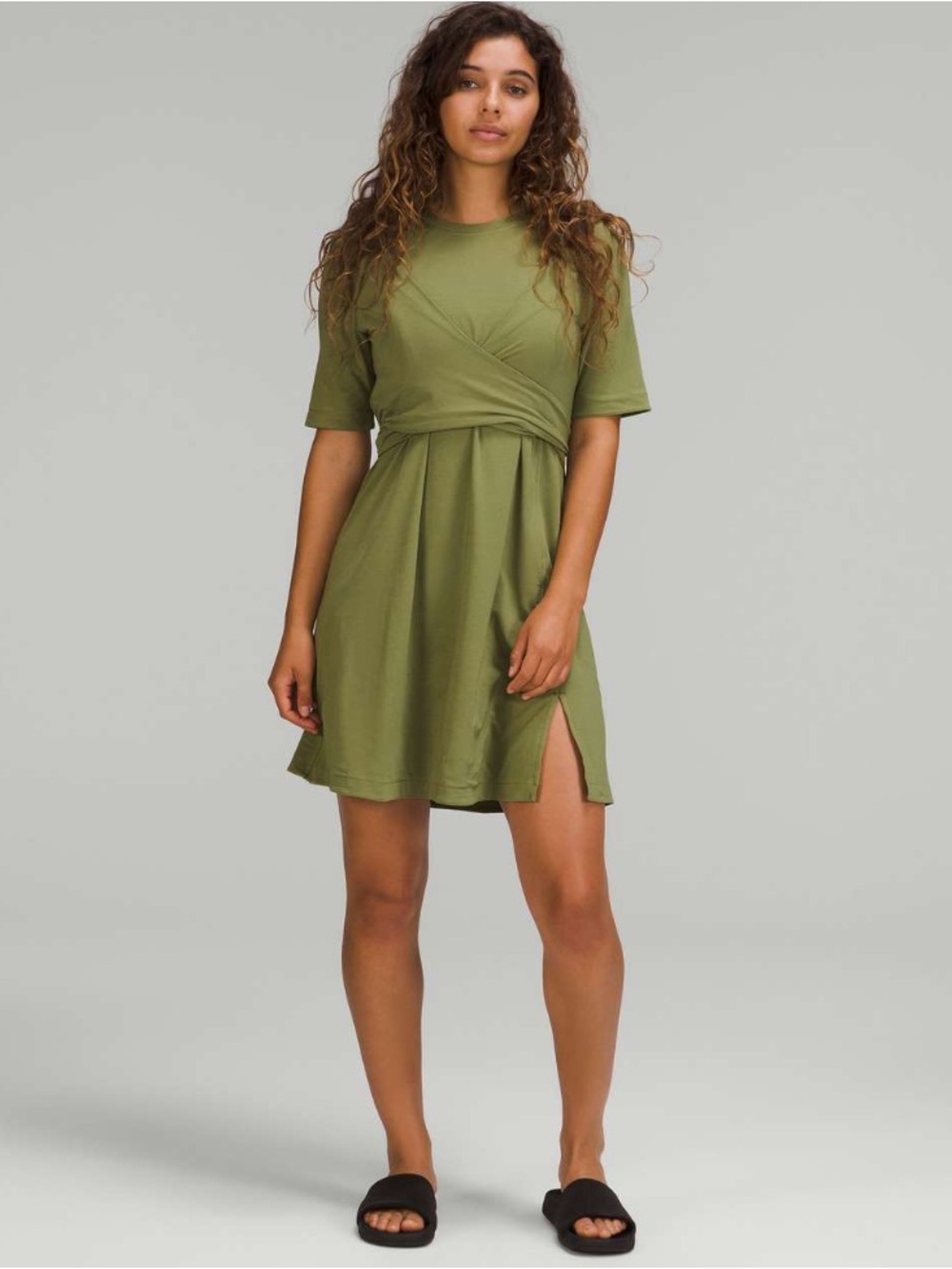 Lululemon Pima Cotton Wrap Mini Dress Small 4-6 Olive Green Casual Travel